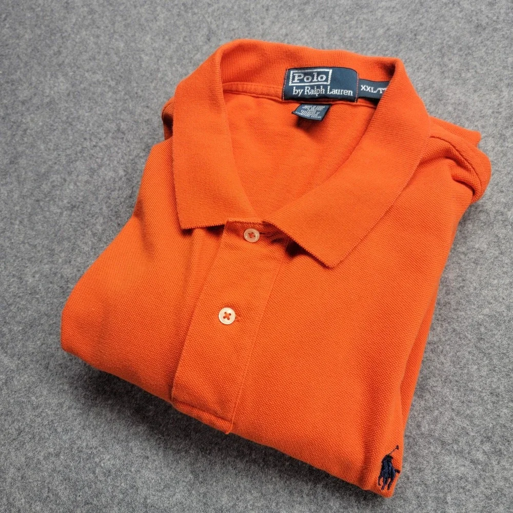 Ralph Lauren Y2K Vintage Orange Blue Pony Cotton Golf Polo Shirt Men's XXL/TTG